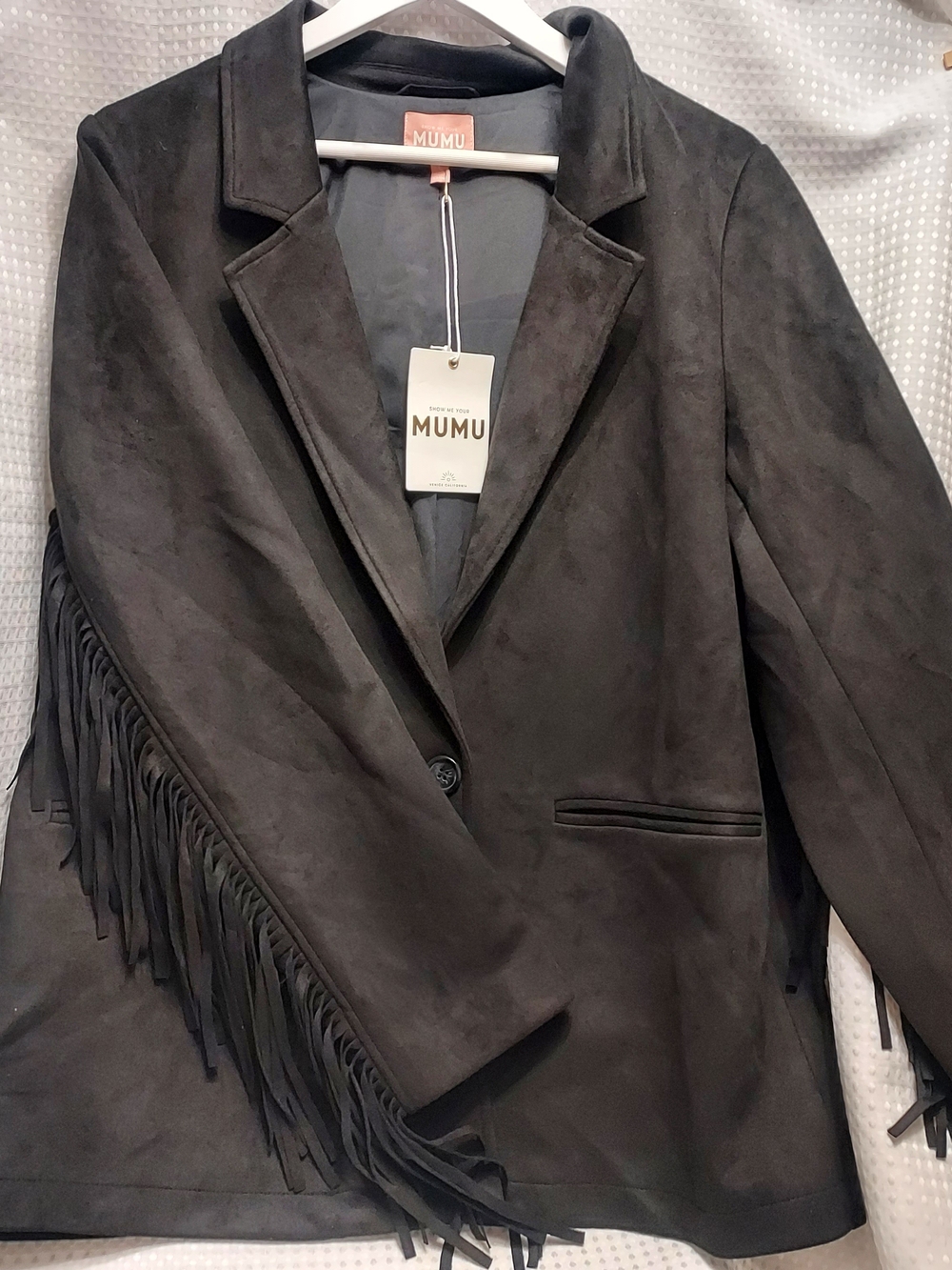 Mumu Women's Black Suede Fringe Blazer Jacket